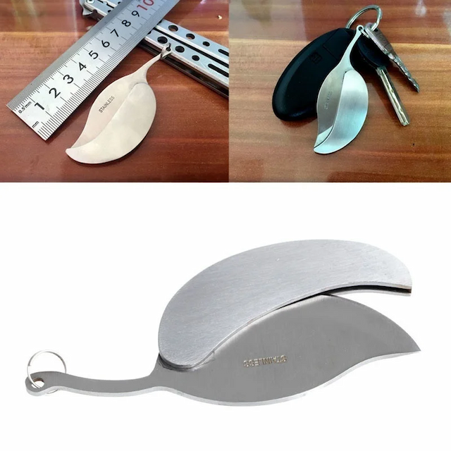 Stainless Steel Silver Keychain Key Chain Key Ring Mini Fold Leaf Blade Tool
