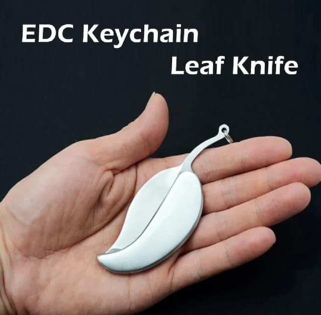 Stainless Steel Silver Keychain Key Chain Key Ring Mini Fold Leaf Blade Tool