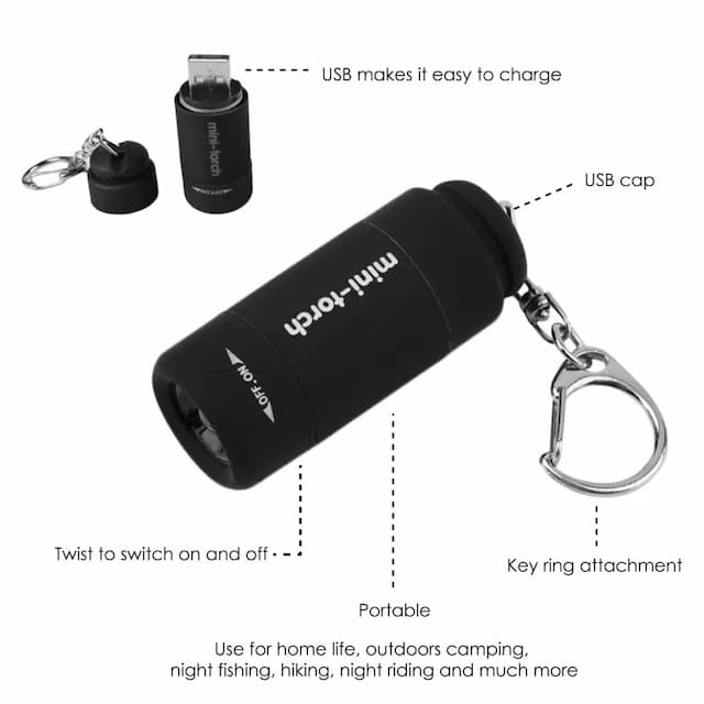 Mini Flashlight Portable Pocket Torch Key Ring DIY Tool for Home
