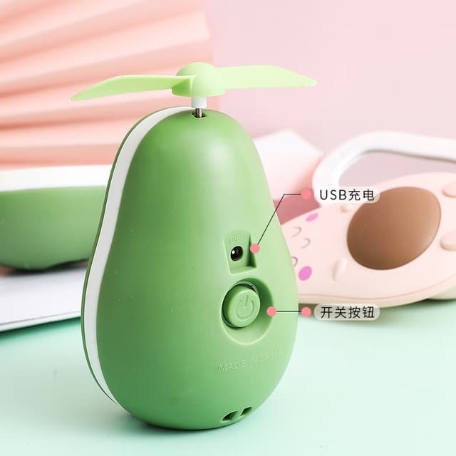Portable Avocado Handheld Mini Air Cooler with Built-in Mirror and USB Charging