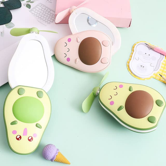Portable Avocado Handheld Mini Air Cooler with Built-in Mirror and USB Charging