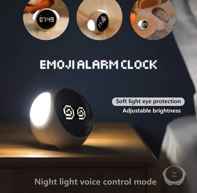 Cute Night Light Expression Multi Function LED Pixel Alarm Clock