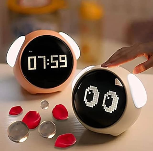 Cute Night Light Expression Multi Function LED Pixel Alarm Clock