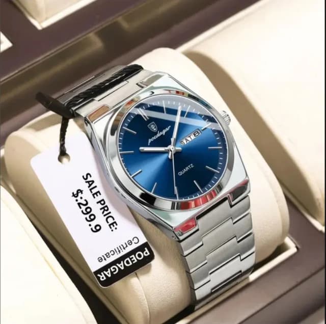POEDAGAR 930 Men's New Luxury Luminous Date Week Stainless Steel Quartz Watch For Men