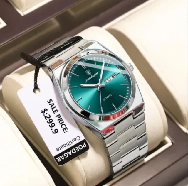 POEDAGAR 930 Men's New Luxury Luminous Date Week Stainless Steel Quartz Watch For Men