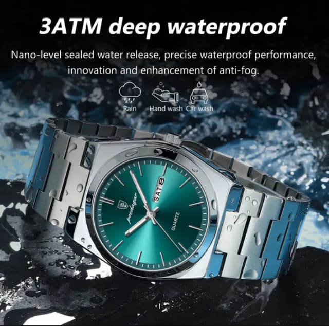 POEDAGAR 930 Men's New Luxury Luminous Date Week Stainless Steel Quartz Watch For Men
