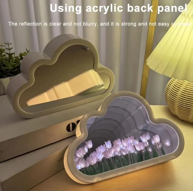 Creative Handmade LED Night Light Mirror DIY Tulip Flower Table Lamp Home Decoration Tulip Lamp
