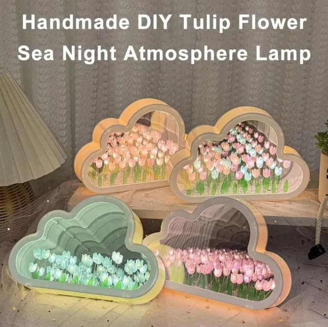 Creative Handmade LED Night Light Mirror DIY Tulip Flower Table Lamp Home Decoration Tulip Lamp