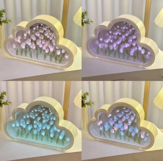 Creative Handmade LED Night Light Mirror DIY Tulip Flower Table Lamp Home Decoration Tulip Lamp